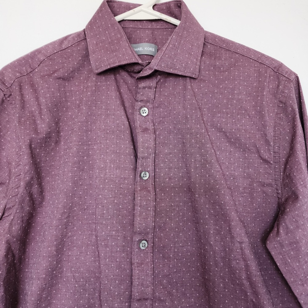 Michael Kors Slim Fit Dress Shirt Men's 15 34/35 Burgundy Dot Button Up NWT - Picture 1 of 8